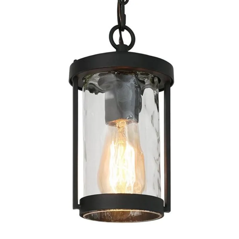 Uolfin 1-Light Black Glass Pendant Light with Clear Seeded Cylinder Shade - 61-in H
