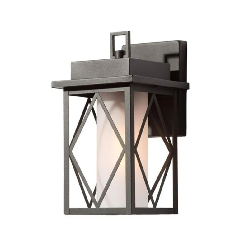 Uolfin Lantern Outdoor Wall Sconce with Frosted Glass 1-Light - Black