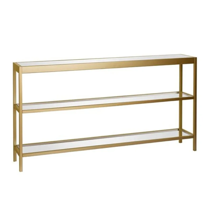 Hailey Home Alexis 55-in W Brass Metal Modern Console Table w/ w/ Glass Shelves