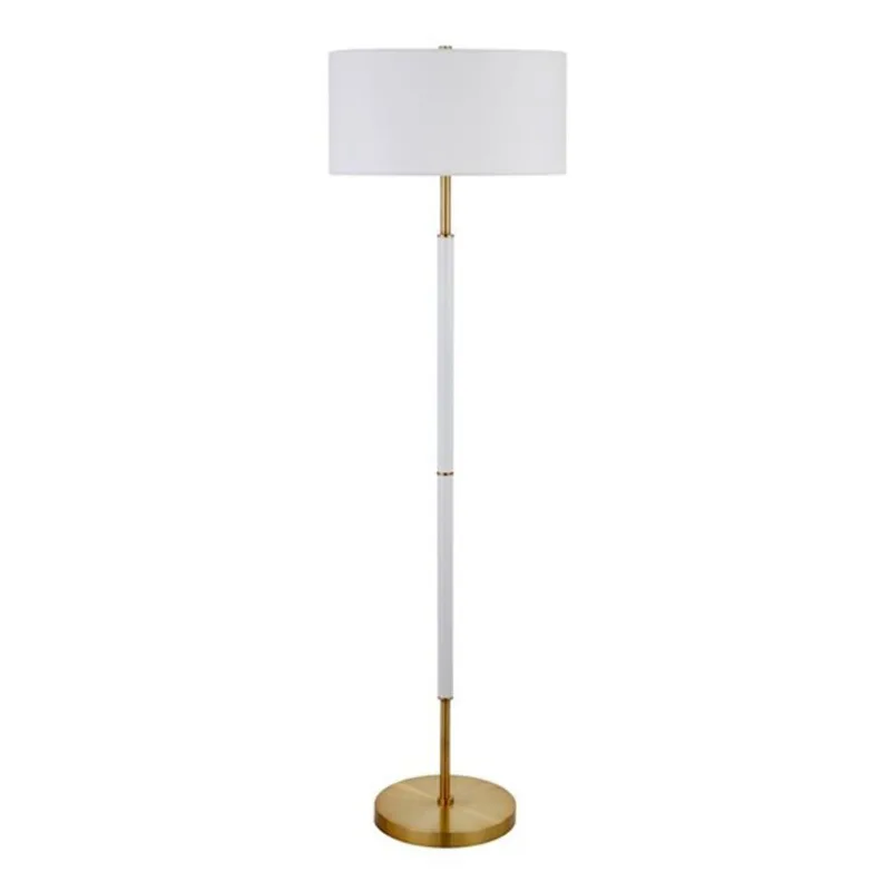 Hailey Home Simone 61-in H White and Nickel 2-Light Floor Lamp w/ White Fabric Shade