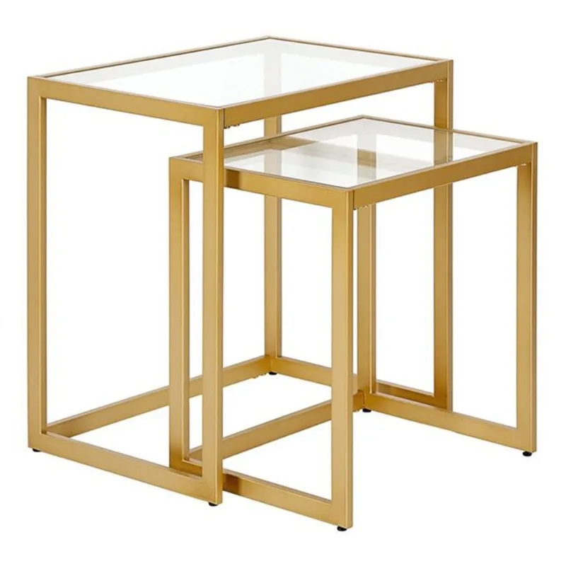 Hailey Home Rocco 2-Piece Brass Rectangular Glass Nested End Tables