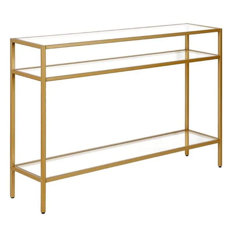 Hailey Home Siviline 42-in W 3-Tier Brass Metal Modern Console Table w/ Glass Shelves