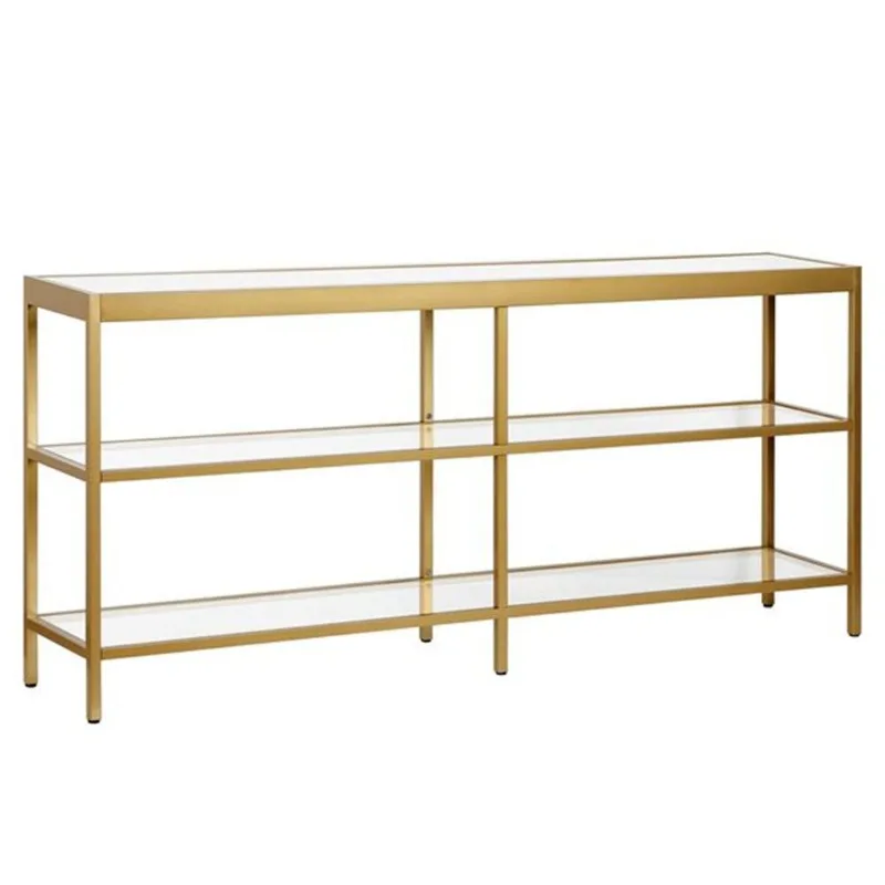 Hailey Home Alexis 64-in W Brass Metal Modern Console Table w/ Glass Shelves