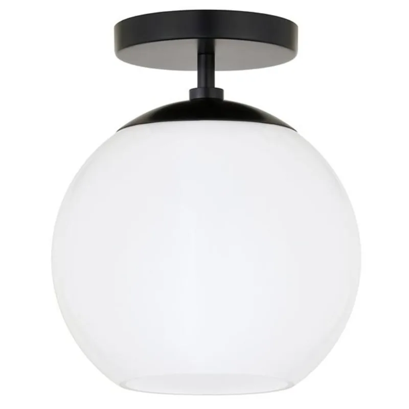 Hailey Home Bartlett 9-in W Matte Black Semi Flush Mount Light w/ Frosted Glass Shade