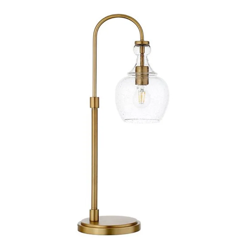 Hailey Home Verona 27-in H Brushed Brass Arc-Shaped Table Lamp with Glass Shade