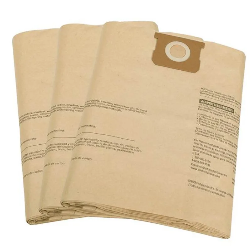 VALU+ Bags for Vacuums 15 to 22 gal - Brown Paper - Pack of 3