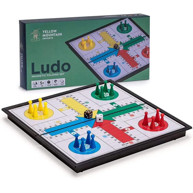 Yellow Mountain Imports Ludo Magnetic Folding Travel Board Game Set - 975 Polegadas - Portátil Classic Strategy Game Set