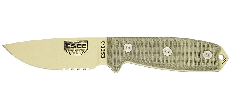 Couteau à lame fixe ESEE ESEE-3 - Lame Mixte - Pommeau modifié E3SMDT acier Carbone lame 88 mm Gris