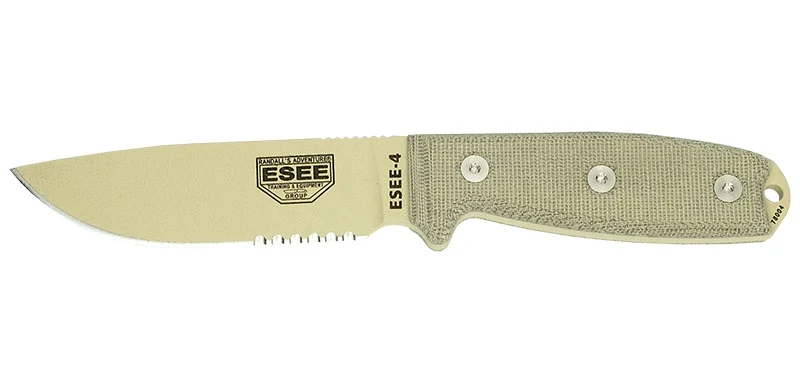 Couteau à lame fixe ESEE ESEE-4 - lame mixte, pommeau standard acier Carbone lame 116 mm Gris