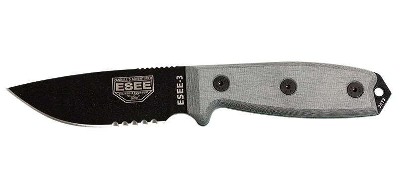 Couteau à lame fixe ESEE ESEE-3 - Lame Mixte acier Carbone lame 88 mm Noir