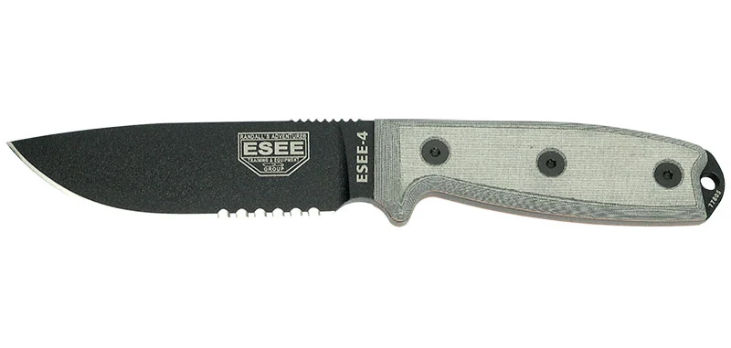 Couteau à lame fixe ESEE ESEE-4 - lame mixte E4SB acier Carbone lame 116 mm Gris