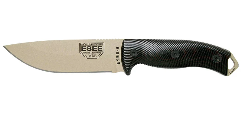 Couteau à lame fixe ESEE ESEE-5 Lame acier Carbone lame 132 mm lame drop point Noir