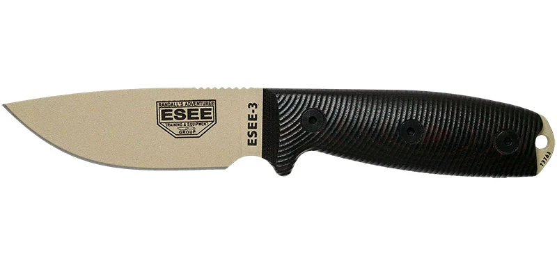 Couteau à lame fixe ESEE ESEE-3 3PMDT004 acier Carbone lame 88 mm Noir