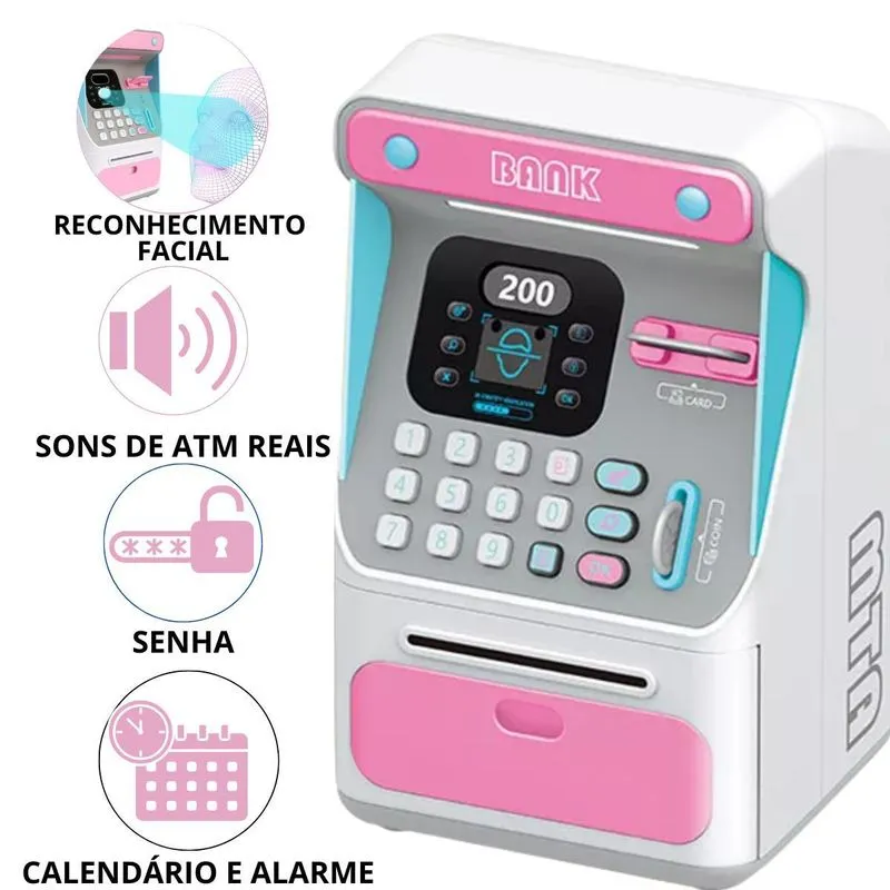 Cofrinho Digital Senha Automatico Moedas Notas Alarme Atm