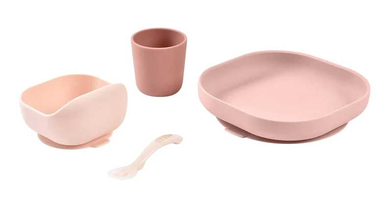 Baby Feeding Set - 4-Piece Silicone - Rose Open Box