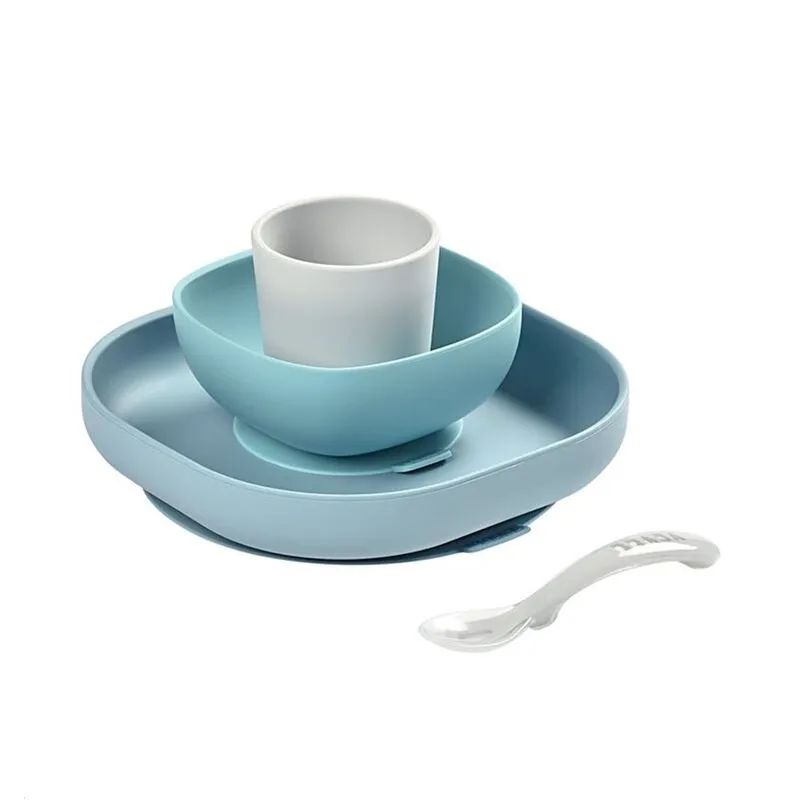 Conjunto De Refeições Beaba Silicone Suction Set Of 4 Rain - Sem Bpa