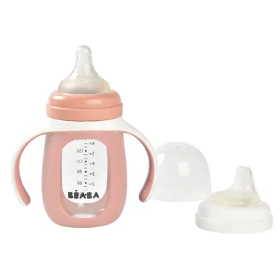 2-in-1 Glass Training Cup - Pink Open Box