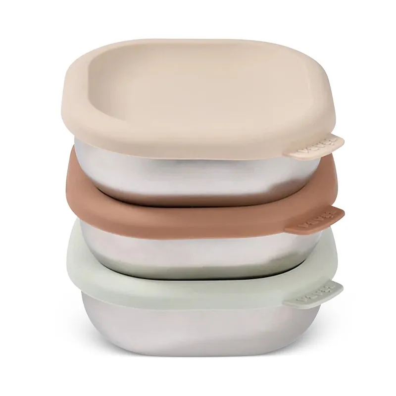 Microwave-Safe Stainless Steel Baby Bowls with Lid Set of 3 - Natural Open Box