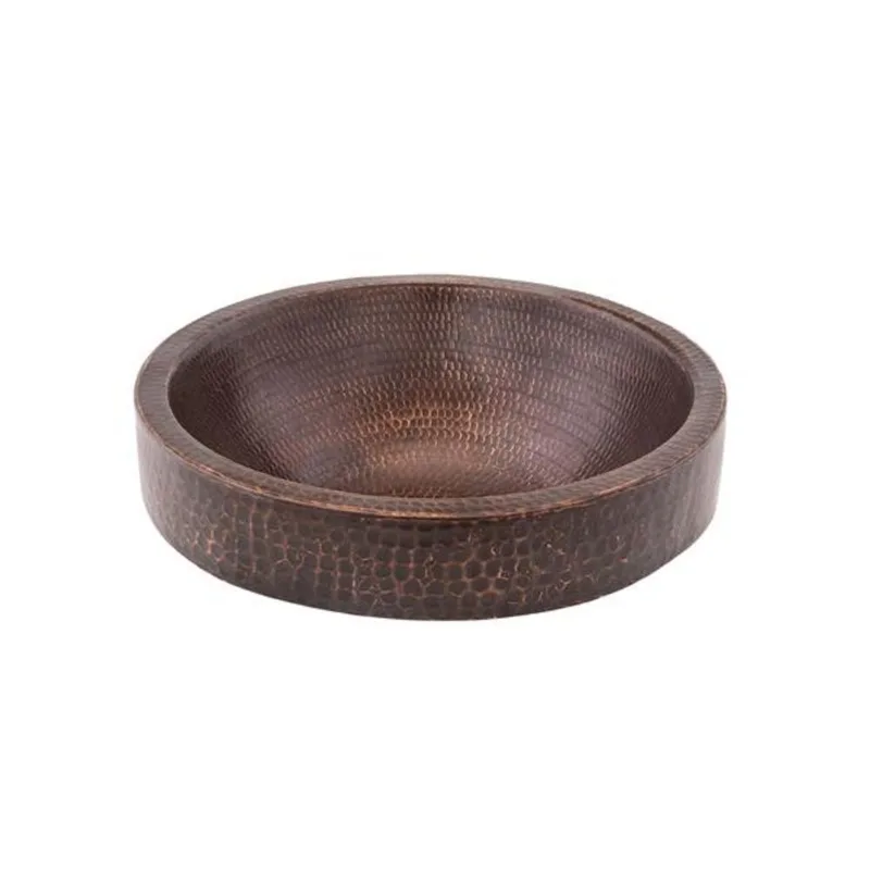 Premier Copper Products Small Round Skirted Vessel Sink - Hammered Copper