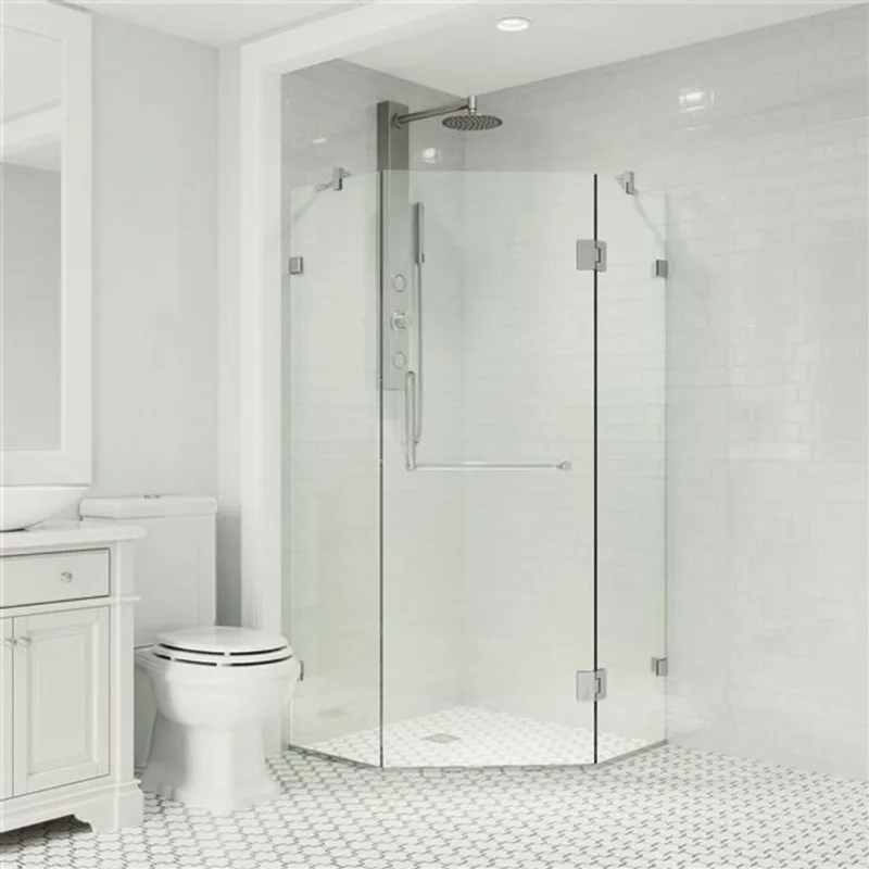 VIGO Piedmont 36-in D x 36-in W x 73-in H Chrome Frameless Hinged Shower Enclosure with Clear Glass