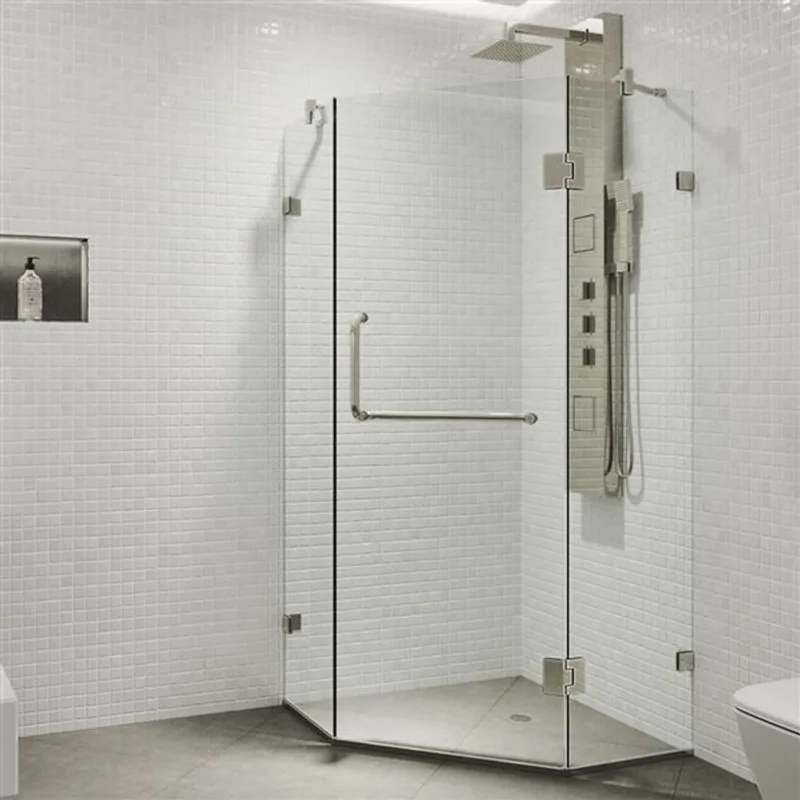 VIGO Piedmont 36-in D x 36-in W x 73-in H Brushed Nickel Frameless Hinged Shower Enclosure with Clear Glass