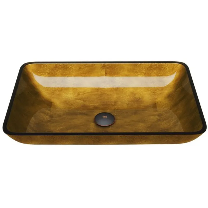 VIGO Donatello 22-in L x 14-in W x 5-in H Copper Glass Rectangular Vessel Bathroom Sink - Gold