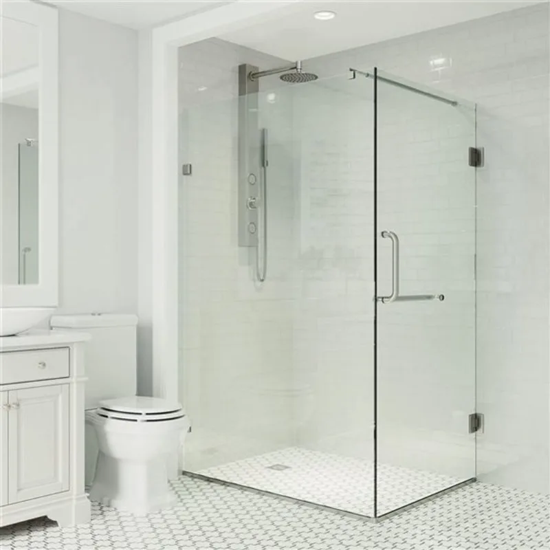 VIGO Pacifica Frameless Hinged Shower Enclosure w/ Clear Glass 46-in D x 34-in W x 73-in H - Brushed Nickel
