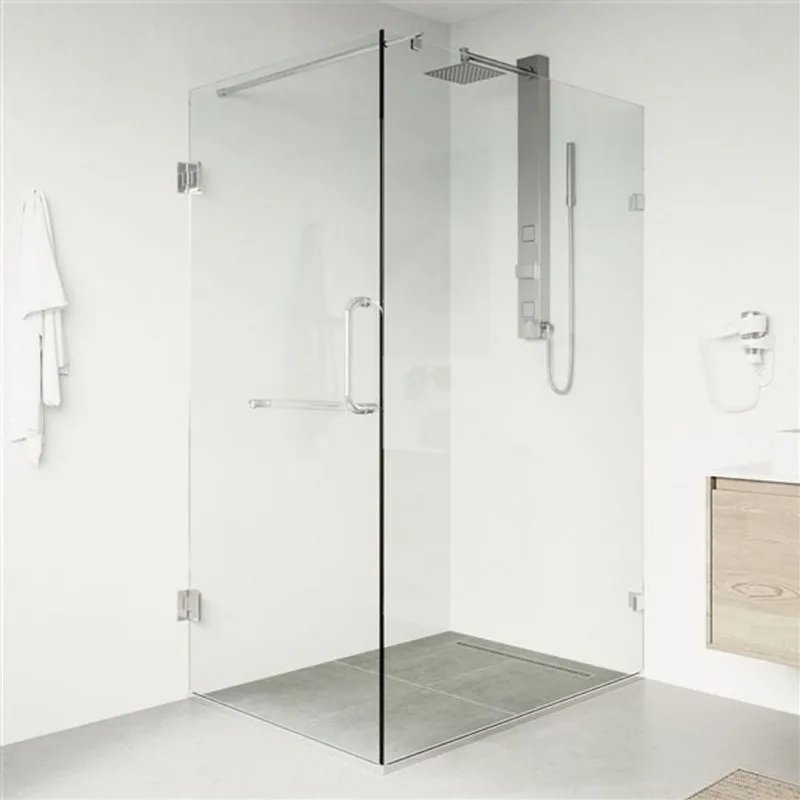 VIGO Pacifica 46-in D x 34-in W x 73-in H Frameless Chrome Hinged Shower Enclosure with Clear Glass