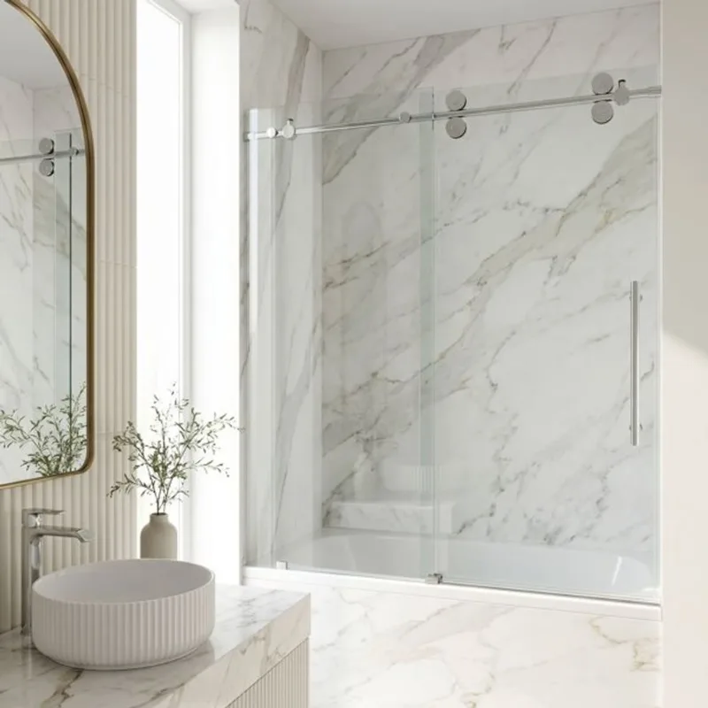 VIGO Elan 56 to 60-in W x 66-in H Frameless Chrome Sliding Tub Door with Clear Glass and Handle