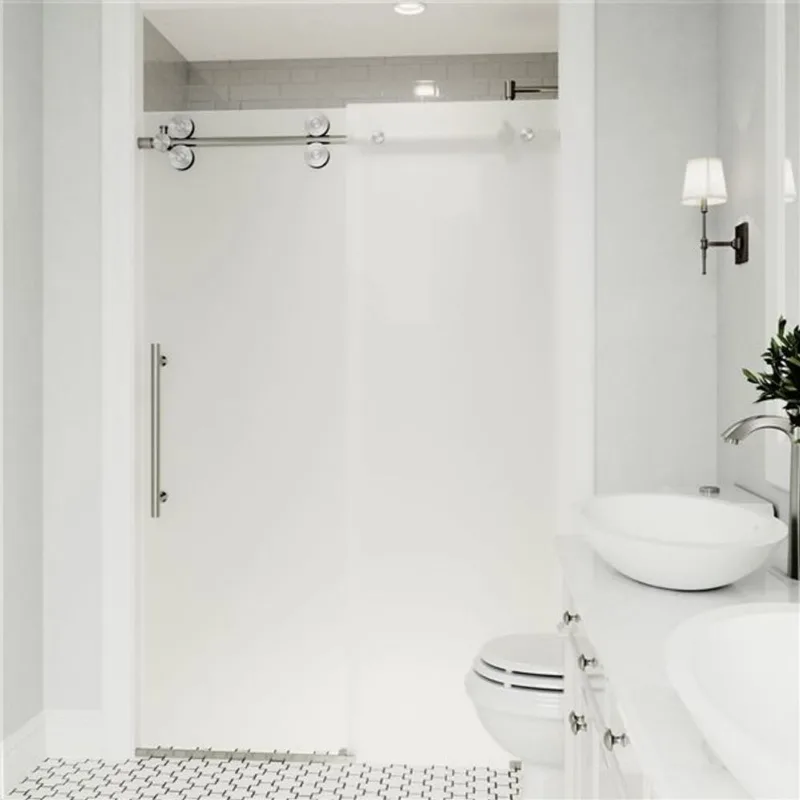 VIGO Elan 56 to 60-in W x 74-in H Frameless Stainless Steel Sliding Shower Door with Frosted Glass and Handle