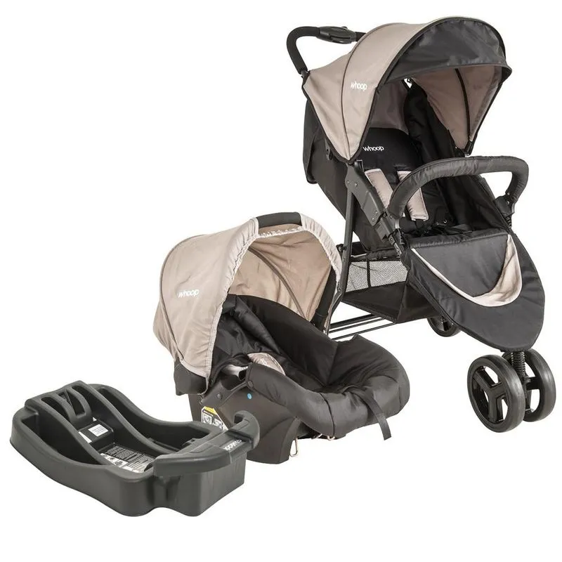 Carrinho de Bebê Travel System Trio Preto e Cappuccino + Base Lenox Whoop