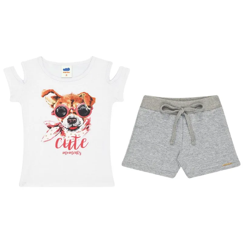 142326 V18 Cj Feminino Marlan Blusa Cachorrinho Shorts Cinza