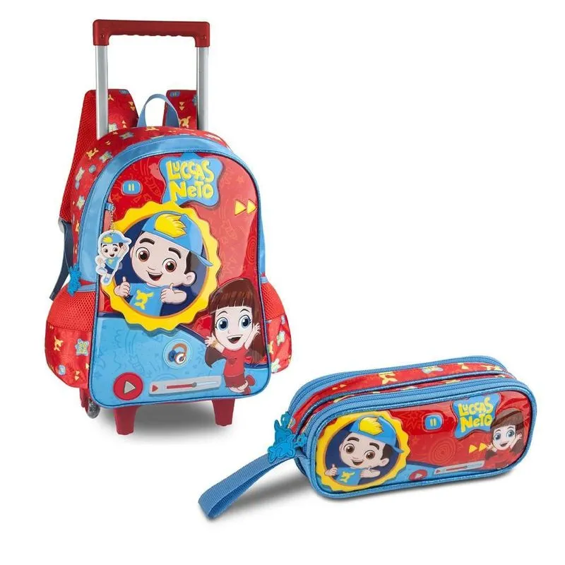 Kit Escolar Lucas Netto Verm Mochila de Rodinhas + Estojo