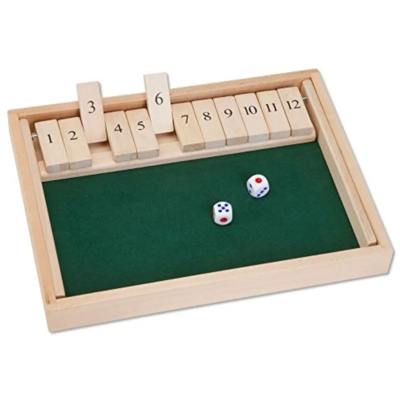 Bits E Peças - Grande Jogo Shut The Box - 3-em-1 Jogo De Tabuleiro - 12 Dice Board Game - Madeira Pub Tabletop Game Box - 2 Dados Incluídos