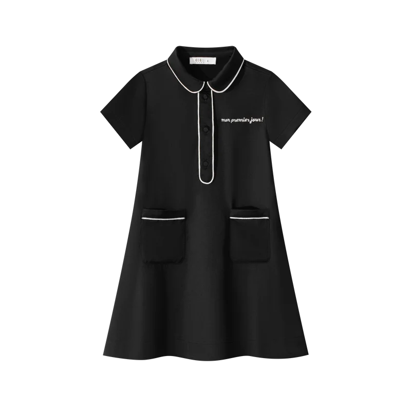 COCO BLANC BLACK SILK PIPED TRIM SHIRT DRESS [FINAL SALE] 10
