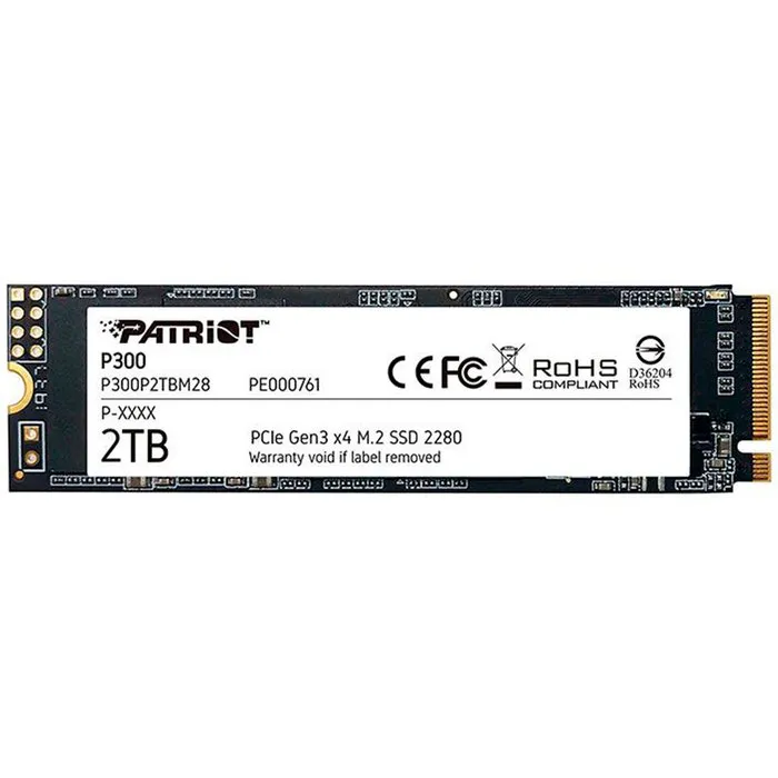SSD 2TB Patriot P300, M.2 2280 PCIe 3x4 NVMe 1.3, Leitura 2100MB/s, Grav.1650MB/s - P300P2TBM28 - Primex - Distribuição de Produtos de Tecnologia para Empresas
