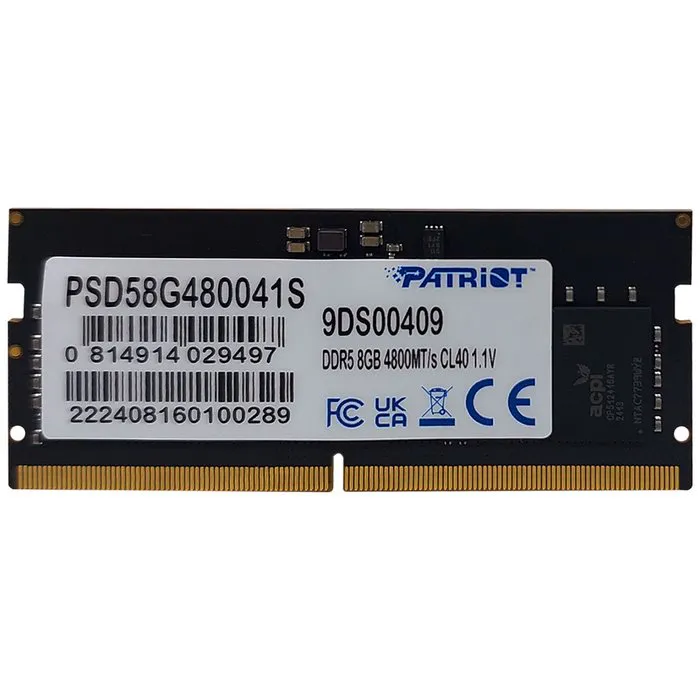 Memória P/ Notebook Patriot, 8GB, DDR5, 4800MHz, CL40 - PSD58G480041S - Primex - Distribuição de Produtos de Tecnologia para Empresas