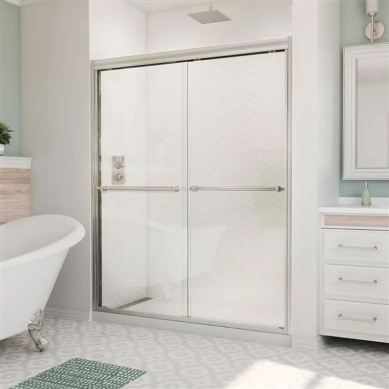Duet 56-60 x 72 Semi-Frameless Bypass 8mm Shower Door in Brushed Nickel