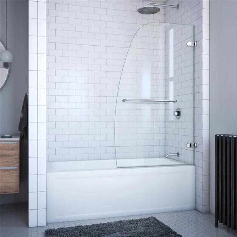 Aqua Uno 34 x 58 Frameless Hinged Pivot Tub Door in Chrome- Reversible installation