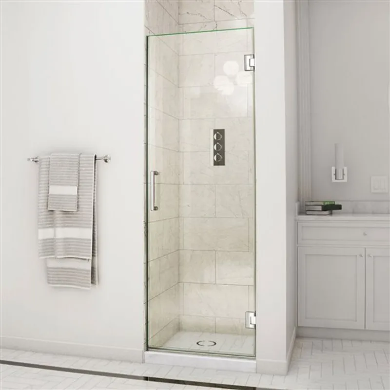 Unidoor 29 x 72 Frameless Hinged Pivot Shower Door in Chrome with 10mm Tempered Glass
