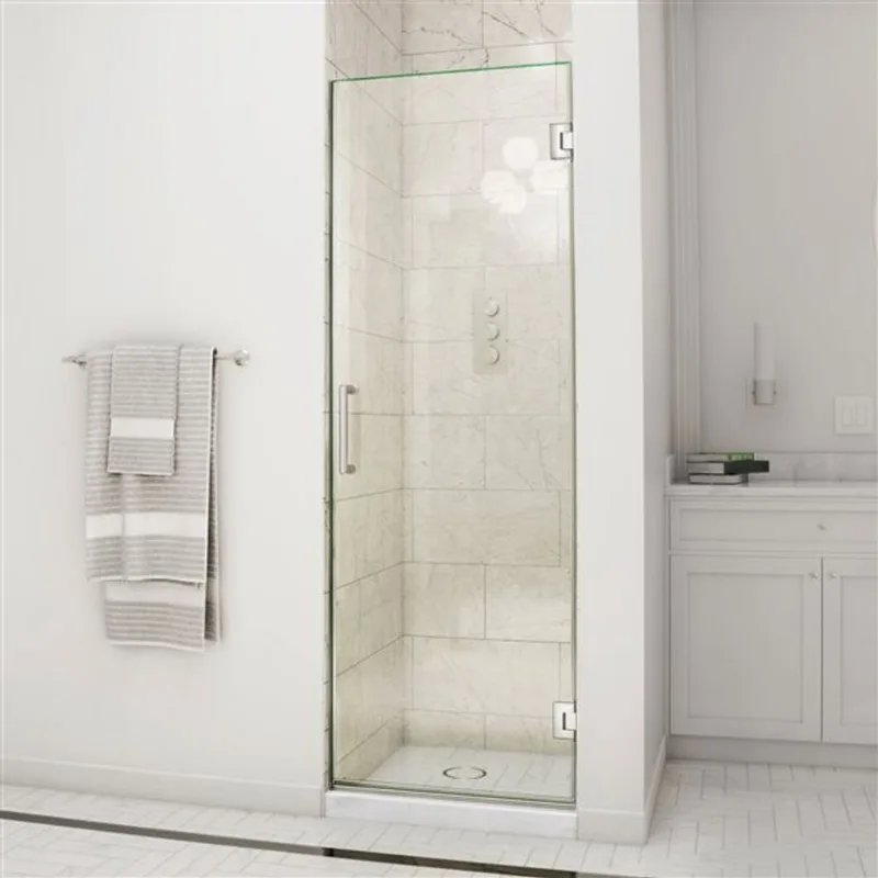 Unidoor 30 x 72 Frameless Hinged Pivot Shower Door in Brushed Nickel with 10mm Tempered Glass