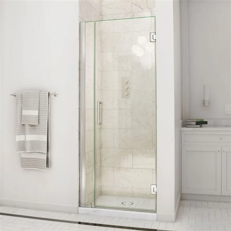 Unidoor 33-34 x 72 Frameless Hinged Pivot Shower Door in Brushed Nickel with 10mm Tempered Glass
