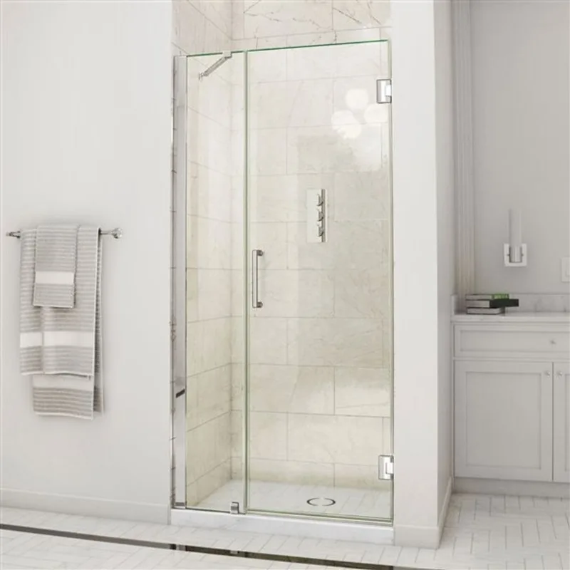 Unidoor 40-41 x 72 Frameless Hinged Pivot Shower Door with Support Arm in Chrome with 10mm Tempered Glass