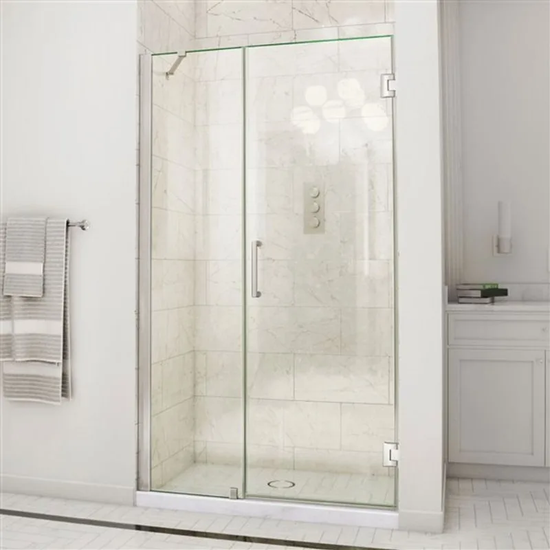 Unidoor 45-46 x 72 Frameless Hinged Pivot Shower Door with Support Arm in Brushed Nickel with 10mm Tempered Glass