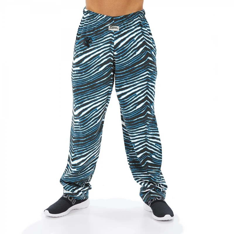 Zubaz NFL Men's Carolina Panthers Classic Zebra Print Team Logo Pants Medium