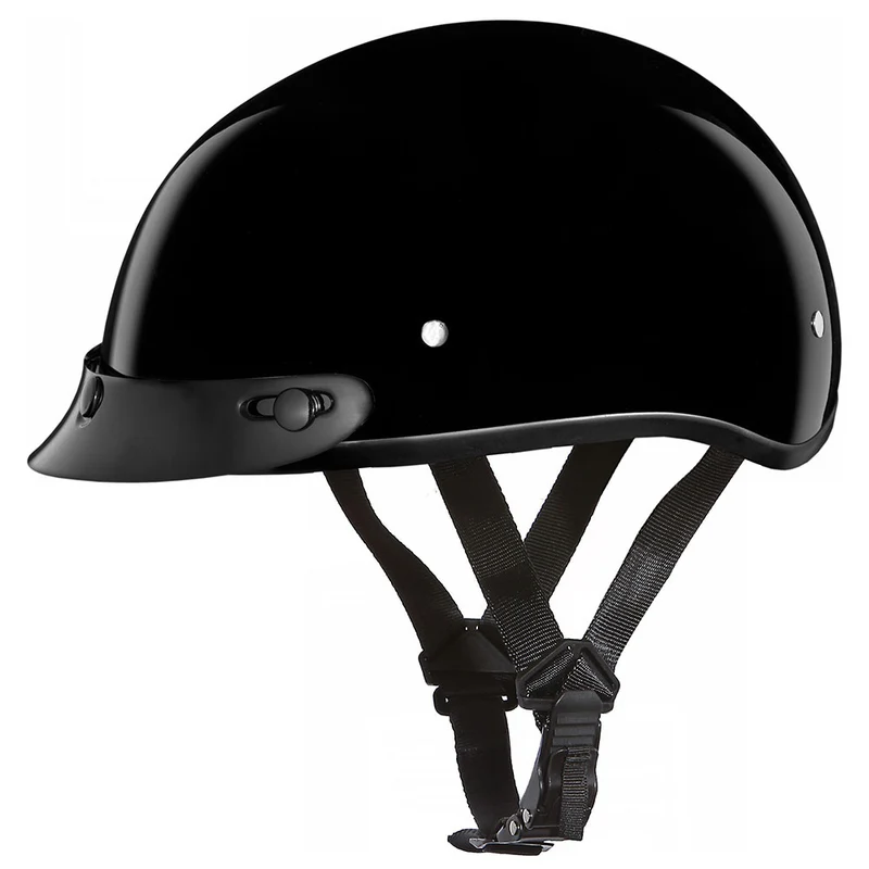 Close Out Daytona Helmets D1-A ‘Skull Cap' HI-Gloss Black Half Face Helmet with Visor Black / 2X-Small