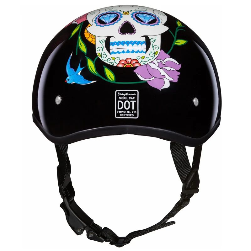 Close Out Daytona Helmets D6-DS ‘Skull Cap’ Diamond Skull Half Face Helmet Black / Small