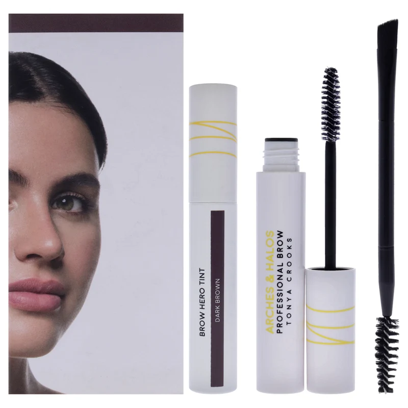 Arches and Halos Brow Hero Tint Kit - Dark Brown by Arches and Halos for Women - 3 Pc 0.169oz Clear Brow Gel, 0.270oz Brow Hero Tint, Dual-Ended Angled Brush 3 Pc