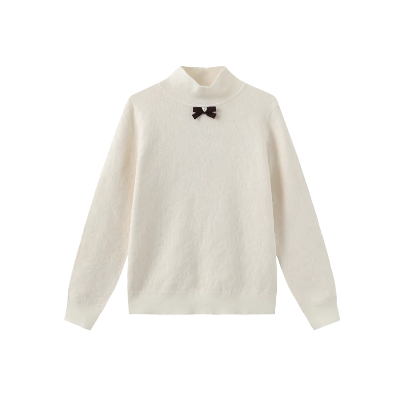 TUSTELLO CREAM/BURGUNDY KNIT BOW TURTLENECK 18