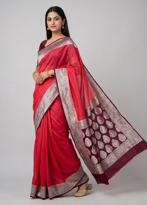 Pink Georgette Saree With Blouse Piece One Size